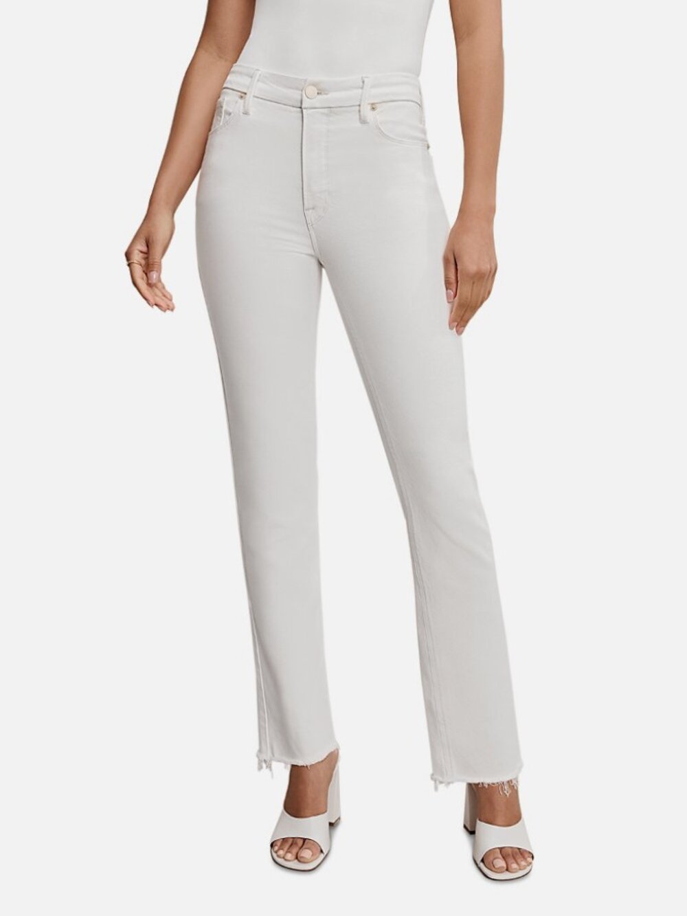 Good American Women's White Soft Tech Good Icon Straight-Leg Jeans Pants Size 10